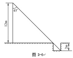计算题：如图D-6，已知拉线与电杆夹角为45°，拉线挂点高12m，拉线盘埋深2m，试计算出拉线长度（