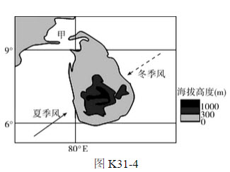 图K31-4示意某岛国地形甲海峡表层海水（）