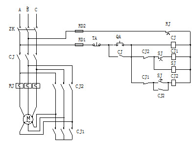 试划出电动机y-△启动控制回路图。要求有短路、失压、联锁装置，并简述回路的工作原理。试划出电动机Y-