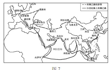 2015年是“一带一路”（“丝绸之路经济带”和“21世纪海上丝绸之路”）国家战略积极推进年。图7为“