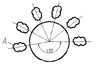 圆B的环形阵列如图所示	阵列角度是多少？