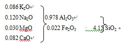计算题：已知某瓷厂坯式为：		试计算瓷坯的化学组成%？	附原子量：Si=28.1Al=27O=16K