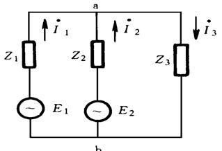 图所示电路，已知E1＝100∠26°V，E2＝60∠0°，Z1＝j1Ω，Z2＝－j5Ω...	图所示