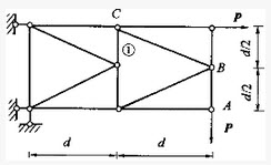 	图示桁架结构杆①的轴力大小为：（）A. -2PB. -PC. -P／2D. ／2P