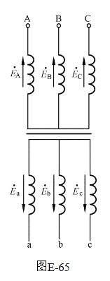 绘图题：画出图E-65（a）的一次、二次相量图，并指出接线组别。	