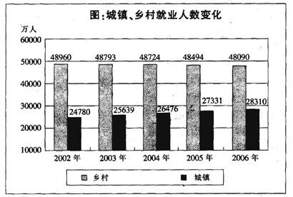 根据下图回答下面问题从2002年到2006年，城镇就业人员年均增长()