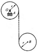 （动量矩定理）均质圆柱体A和B的质量均为m，半径均为r，一细绳缠在绕固定轴O转动的圆柱A上，绳的另一