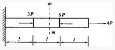 轴向受拉压杆横截面积为A，受荷载如图所示，则m-m截面上的正应力σ为（）	A. -6（P／A.B. 