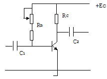 右图所示为一固定偏置的单管放大电路，已知Ec=12V，Rb=400KΩ，Rc=3KΩ，三极管的β=5