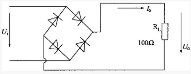 图示的桥式整流电路中，已知Ui=100sin（ωt）（V），Ri=1kΩ，若忽略二极管的正压降和反相