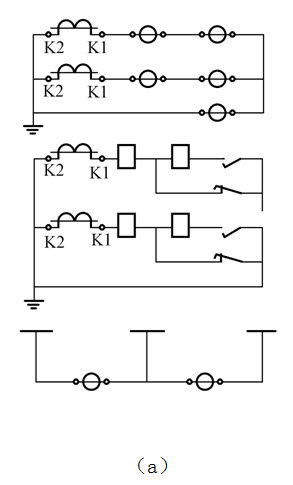 绘图题：如图E-47（a）所示为某变电站一高压开关柜的二次回路展开图，①在图中填写出各电气图形符号（