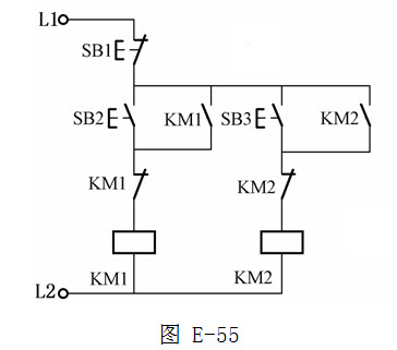 绘图题：图E-55为正反转控制电路，此图可能出现的现象有哪些？	