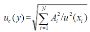 当被测量的函数形式为：Y=A1X1+A2X2+„+ANXN，且各输入量不相关时，合成标准不确定度uc