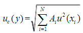 当被测量的函数形式为：Y=A1X1+A2X2+„+ANXN，且各输入量不相关时，合成标准不确定度uc