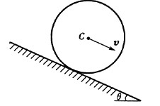 半径为R、质量为m的均质圆轮沿斜面作纯滚动，如图所示。已知轮心C的速度为υ，则该轮的动能为()。