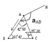 计算题：如图所示，导线呈一闭合三角形，若已知AB边坐标方位角为αAB=168°16′，求其它两条边的