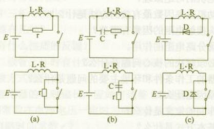 图是三种减小直流电弧熄灭时过电压的方法，请说明这三种方法的名称、共同特点与各自的特点？	