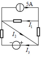 下图所示直流电路，电流I1，I2，I3满足的方程是（）。