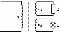 如图所示，变压器原线圈n1=1320匝，电压U1=220V，副线圈U2=10V，n3=25匝，通过电