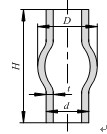 中部带鼓凸空心无底筒形件如图所示，其高度为H，筒外径为d，鼓凸部分外径为D，壁厚为t，制件材料为0C