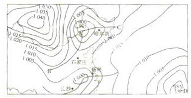 下图为4月某日某区域等压线分布图（单位：hPa）。读图回答下题。图中四城市中以多云和阴雨天气为主的是