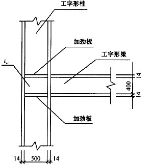 假定框架钢材采用Q345，fy=345N／mm2，某梁柱节点构造如下图所示。试问，柱在节点域满足规程