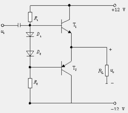 OCL功率放大电路如图所示，当ui为正半周时，则（）。