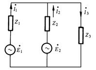 如图所示电路，已知E1＝100∠26°，E2=60∠0°，Z1＝j3Ω，Z2＝－j5...	如图所示