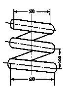 计算题：用φ57×3.5的无缝钢管，弯成一个圆锥形蛇管，尺寸如图所示，共3圈。求料长。	
