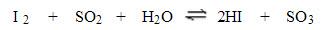 碘将二氧化硫氧化成三氧化硫时需要一定量的水分参加反应：由（）的量可测定水分的含量。