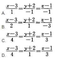 过点M（3，-2，1）且与直线平行的直线方程为（）