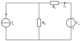 电路如图所示，已知流过R1的电流I1＝2A，若恒压源单独作用时流过R1的电流I1′＝1A，则恒流源单