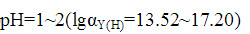 用0.01mol/L的EDTA滴定金属离子若要求相对误差小于0.1%，则可以滴定的酸度条件是（）。