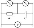如图所示的正弦交流电路中，已知电压表V1的读数为6V，V2的读数为8V，则电压表V的读数为（）V。