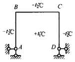 图示结构（杆件截面为矩形）在温度变化t1>t2时，其轴力为：（）