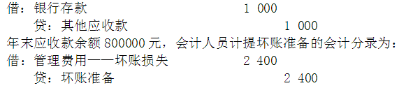 某企业采用应收账款余额的3%计提坏账准备，坏账准备账户年初贷方余额为6000元，借方发生额为3000