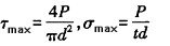 铆接头如图所示，其连接板的厚度t=d，则铆钉上的最大剪应力和最大挤压应力应为 ()。