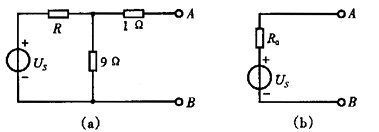 某一有源二端线性网络如图(a)所示，该网络的戴维南等效电压源如图(b)所示。已知图(b)中R0=7Ω