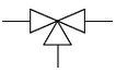 在下列PLC图形符号中，表示控制阀体为角形阀的是（）。