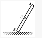 均质细杆AB＝，其B端搁置在光滑水平面上，杆由图示位置无初速地自由倒下，试分析质心C的运动（）。