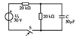 图所示电路在开关S闭合后的时间常数τ值为（)。A．2sB．1sC．50msD．0.5 s图所示电路在