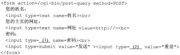 请完成下面submit.html中部分HTML代码。空白（2）处应选择（）