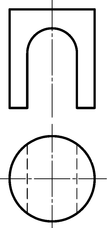 铅垂圆柱体开孔，侧面投影正确的是（）。 A、B、C、D、（空白）