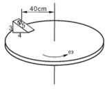 如图，一个3:4:5的斜面固连在一转盘上，一木块静止在斜面上，木块离转盘中心的水平距离为40cm，斜