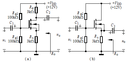已知图示两个电路中的场效应管都有合适的静态工作点，且跨导均为gm=5mS，rds可视为无穷大，电容对