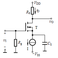 电路如图所示。设电流源电流，场效应管的若想使那么___________。 
