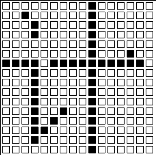 下图是汉字“计”的点阵图，据此我们可以知道它的字形码的第七行的编码是 。  