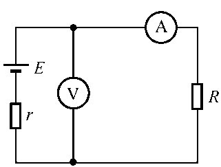 如图所示，已知安培表读数2A，伏特表读数为10V，电源内阻r＝1Ω，则电源电动势为（）。 