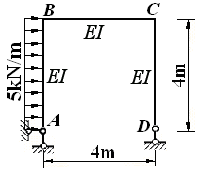 图示刚架AB杆B端的弯矩为（设右侧受拉为正）： 