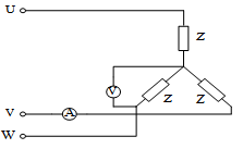 三相电路如图8-2所示，若电源线电压为220V，则当U相负载短路时，电压表V的读数为（）V。 